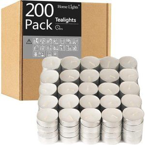 200 Pack Tealight Candles 4 Hour Burn Time White Unscented Smokeless Tea Lights